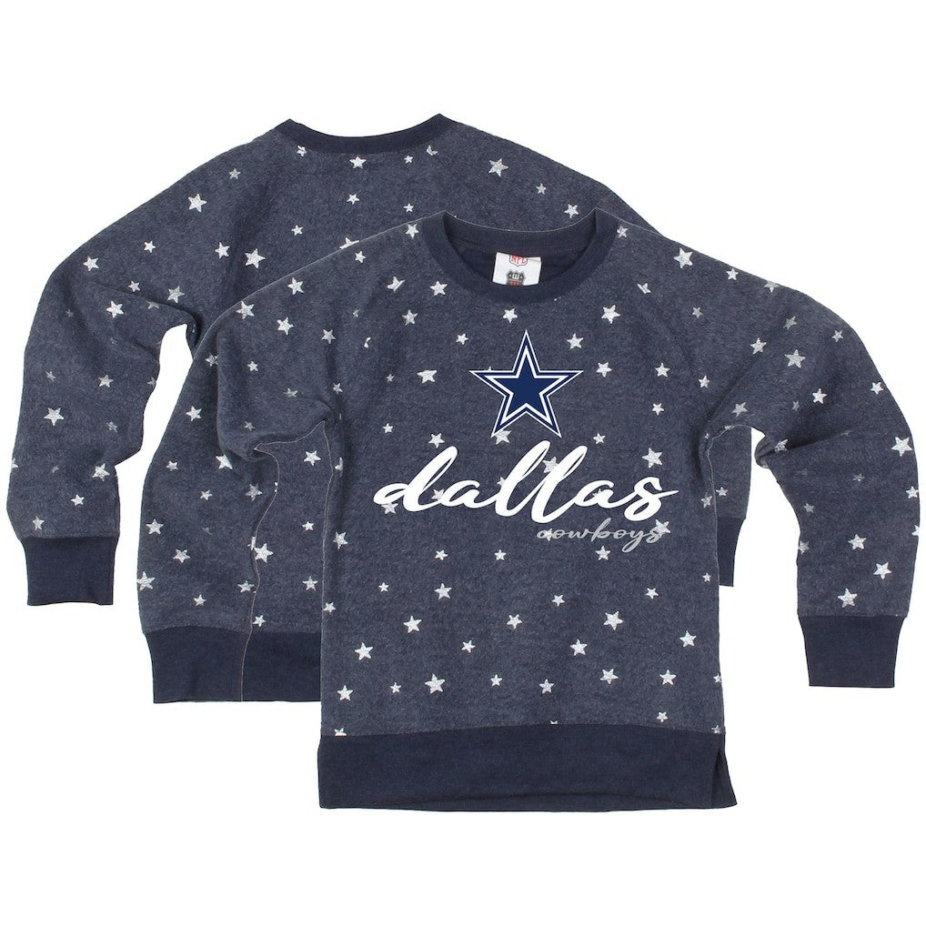 Dallas Cowboys Wes & Willy Girls Youth Shimmer Star Reverse Fleece Pullover Sweatshirt - Navy discount