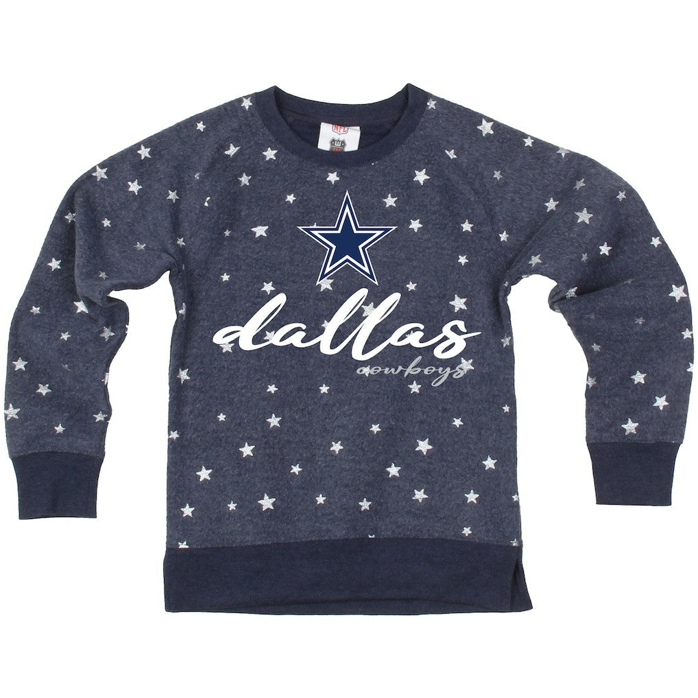 Dallas Cowboys Wes & Willy Girls Youth Shimmer Star Reverse Fleece Pullover Sweatshirt - Navy discount