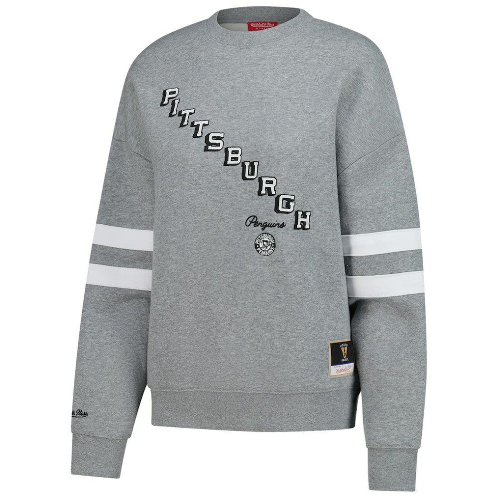 Pittsburgh Penguins Mitchell & Ness Women's Logo Lightweight Pullover Sweatshirt Heather Gray