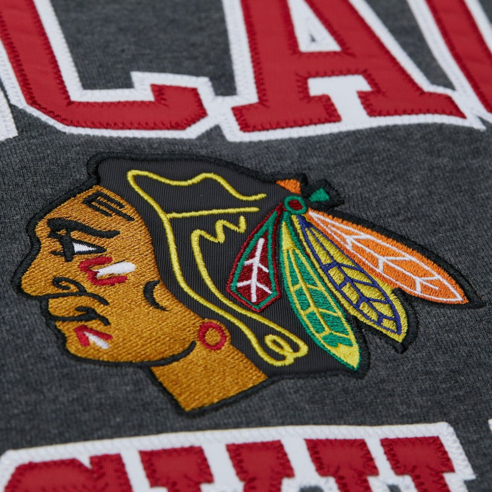 Chicago Blackhawks Mitchell & Ness Playoff Win Fleece Pullover Sweatshirt Heather Charcoal