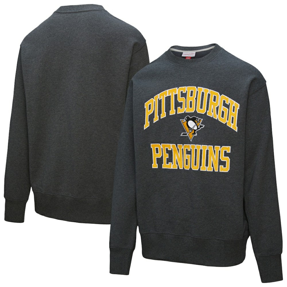 Pittsburgh Penguins Mitchell & Ness Playoff Win Fleece Pullover Sweatshirt Heather Charcoal