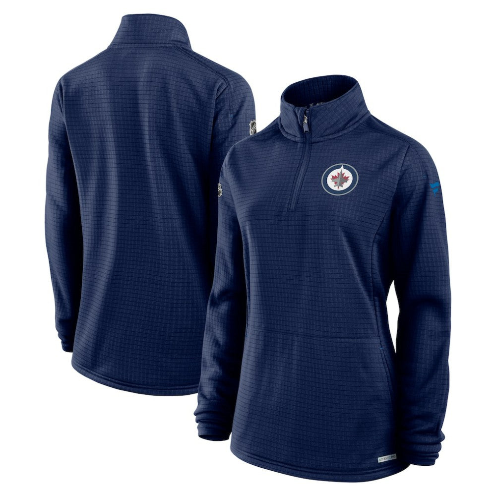 Winnipeg Jets Fanatics Women's Authentic Pro Rink Quarter-Zip Pullover  Navy