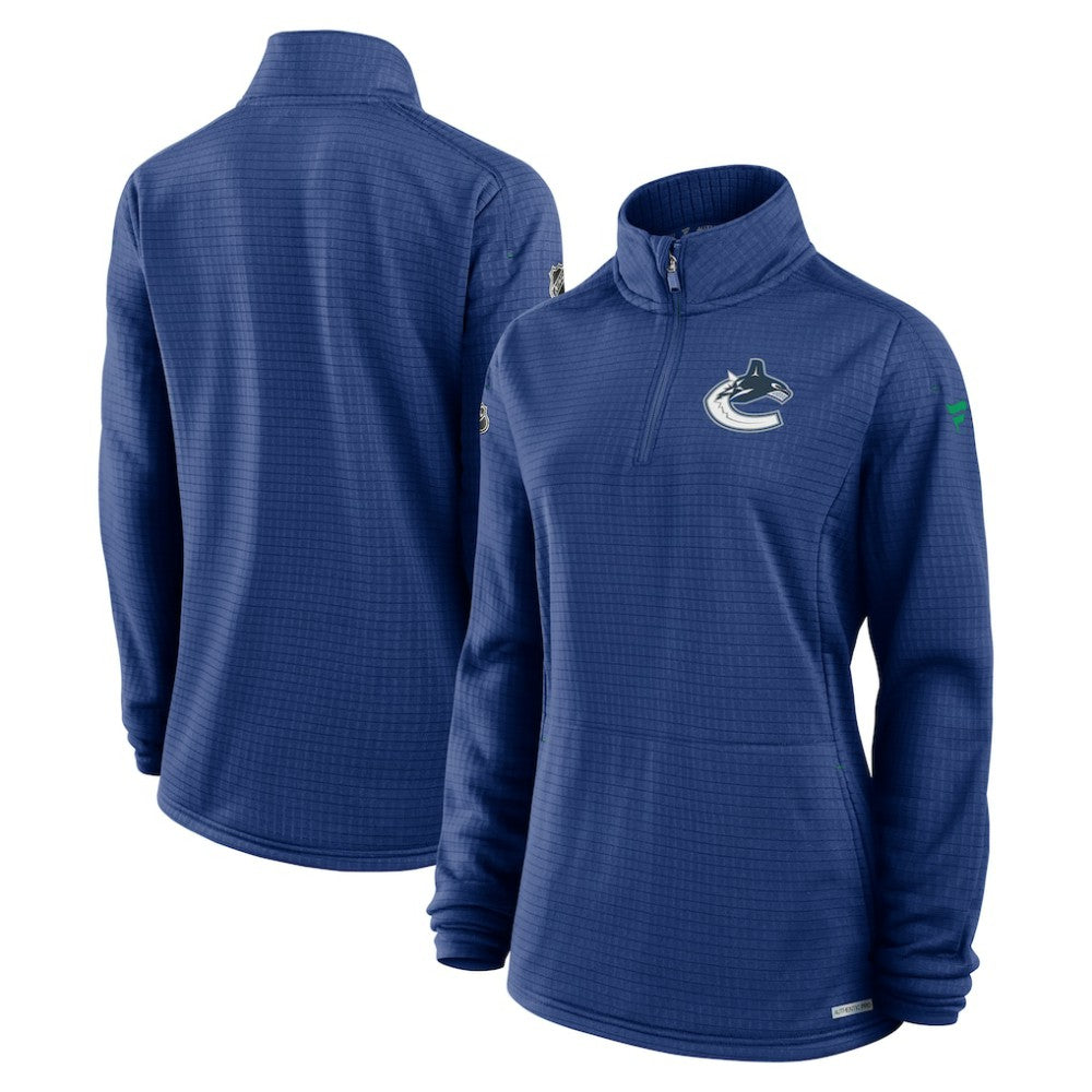 Vancouver Canucks Fanatics Women's Authentic Pro Rink Quarter-Zip Pullover  Blue