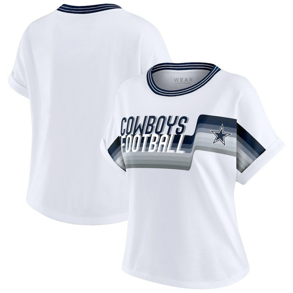 Dallas Cowboys WEAR by Erin Andrews Women's Cropped Center Stripe Dolman T-Shirt - White discount