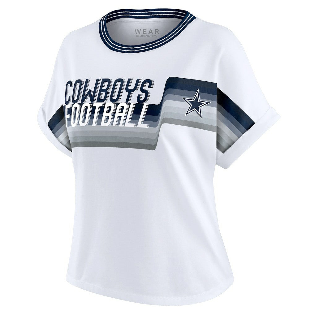 Dallas Cowboys WEAR by Erin Andrews Women's Cropped Center Stripe Dolman T-Shirt - White discount