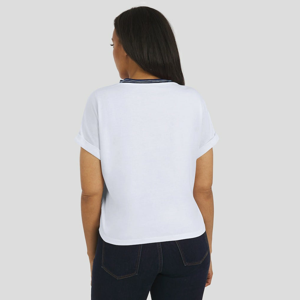 Dallas Cowboys WEAR by Erin Andrews Women's Cropped Center Stripe Dolman T-Shirt - White discount