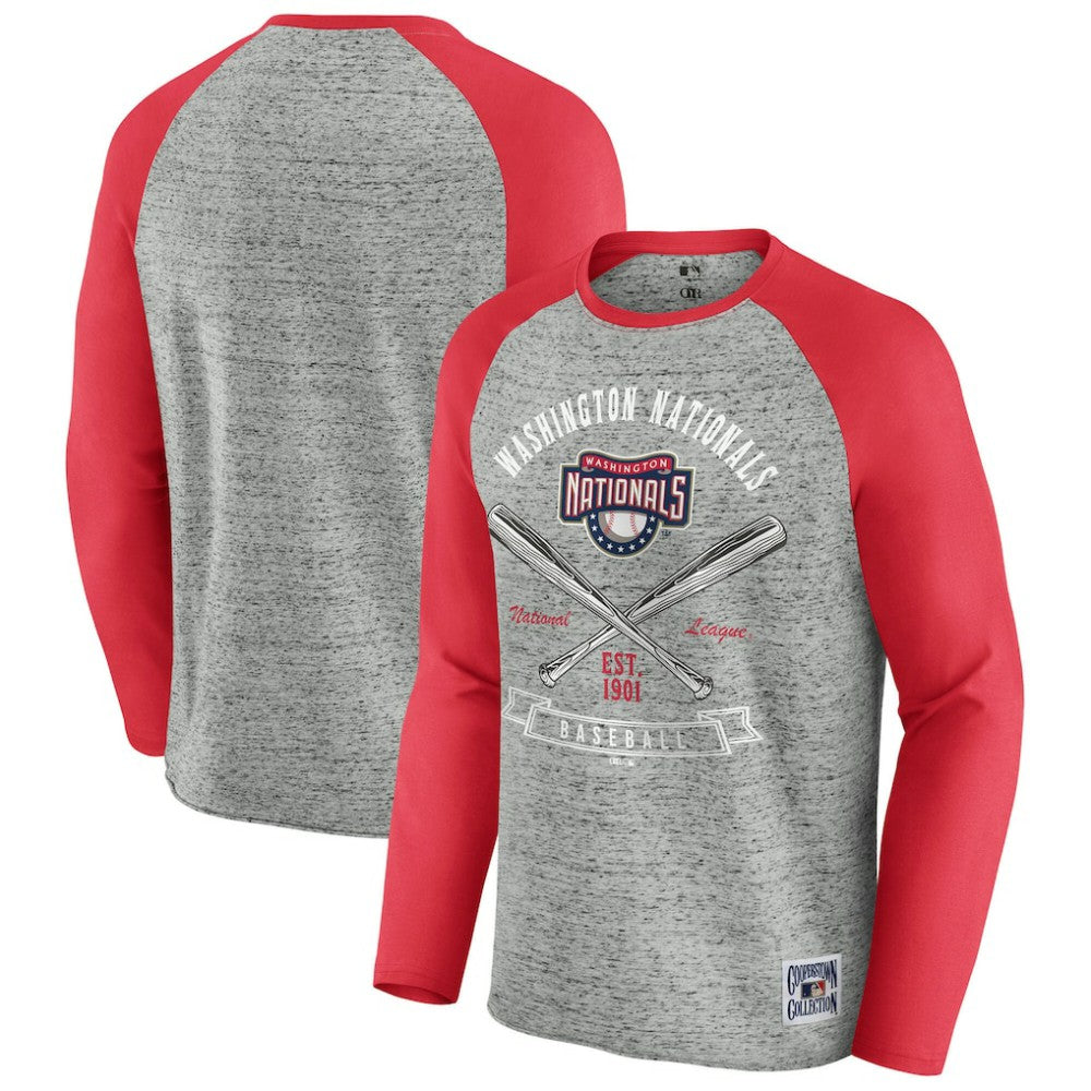 Washington Nationals Darius Rucker Collection Raw Edge Raglan Long Sleeve Baseball T-Shirt - Heather Gray