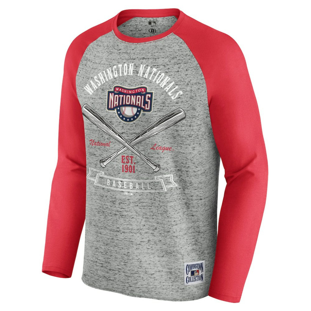 Washington Nationals Darius Rucker Collection Raw Edge Raglan Long Sleeve Baseball T-Shirt - Heather Gray