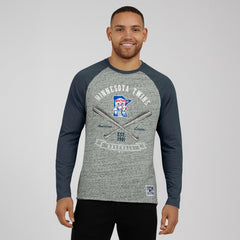 Minnesota Twins Darius Rucker Collection Raw Edge Raglan Long Sleeve Baseball T-Shirt - Heather Gray