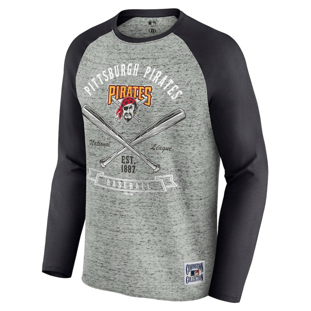 Pittsburgh Pirates Darius Rucker Collection Raw Edge Raglan Long Sleeve Baseball T-Shirt - Heather Gray