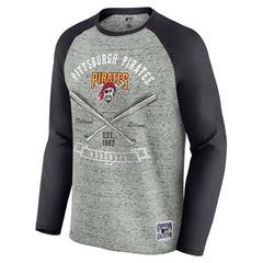 Pittsburgh Pirates Darius Rucker Collection Raw Edge Raglan Long Sleeve Baseball T-Shirt - Heather Gray