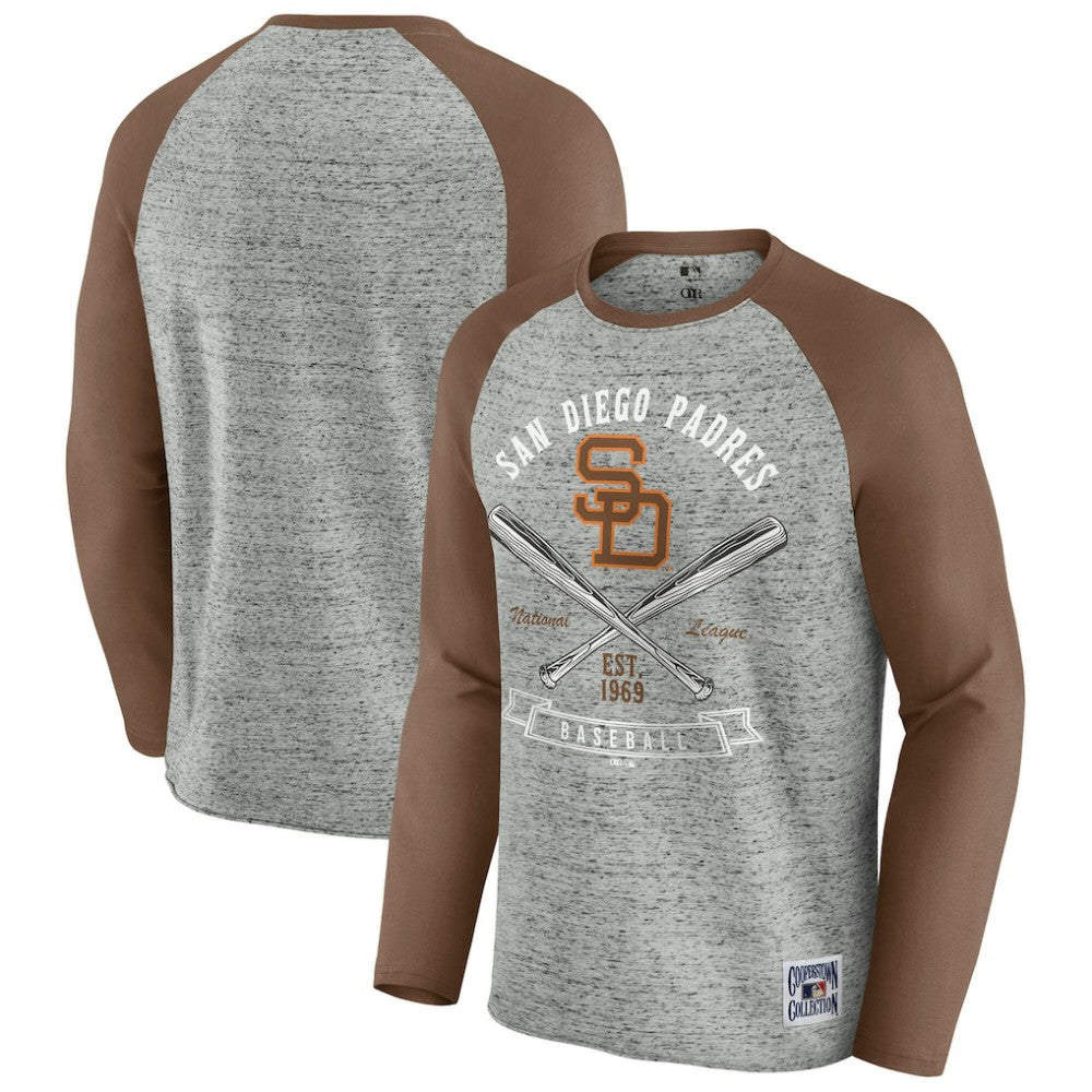 San Diego Padres Darius Rucker Collection Raw Edge Raglan Long Sleeve Baseball T-Shirt - Heather Gray