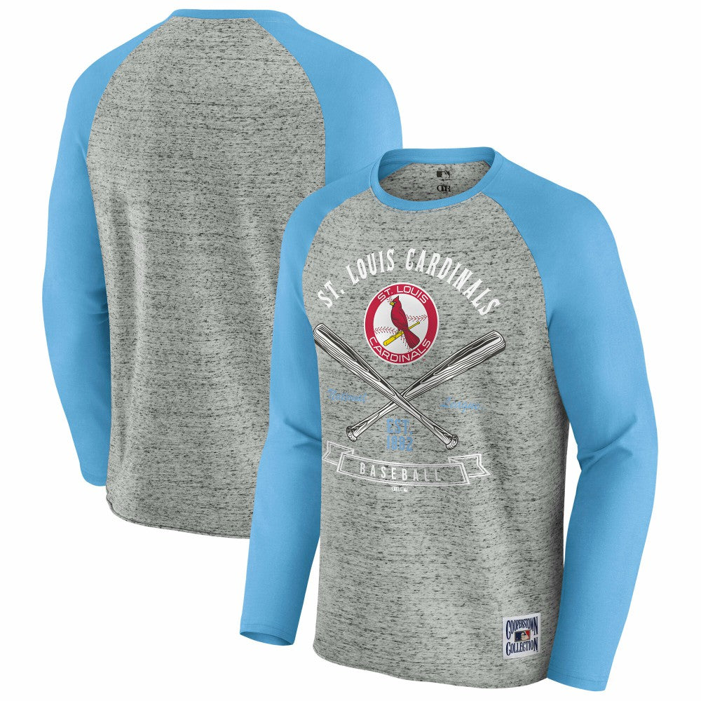 St. Louis Cardinals Darius Rucker Collection Raw Edge Raglan Long Sleeve Baseball T-Shirt - Heather Gray