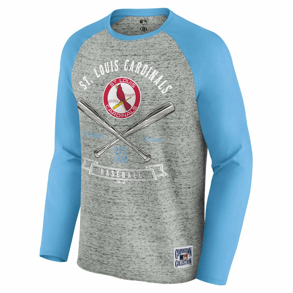 St. Louis Cardinals Darius Rucker Collection Raw Edge Raglan Long Sleeve Baseball T-Shirt - Heather Gray