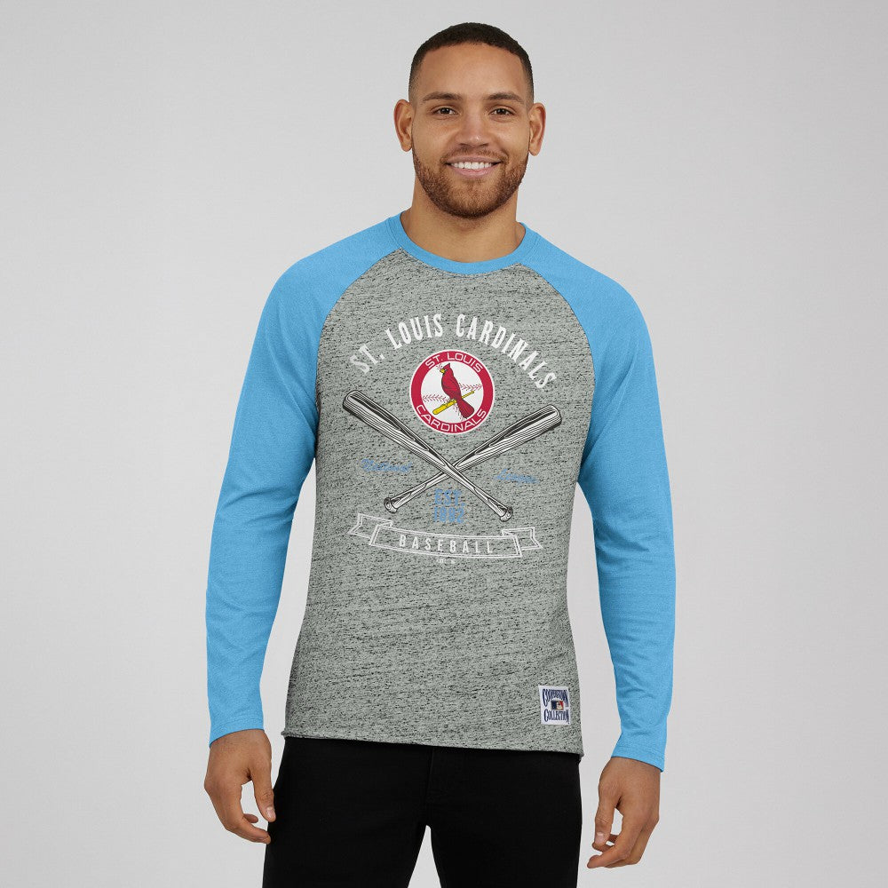 St. Louis Cardinals Darius Rucker Collection Raw Edge Raglan Long Sleeve Baseball T-Shirt - Heather Gray