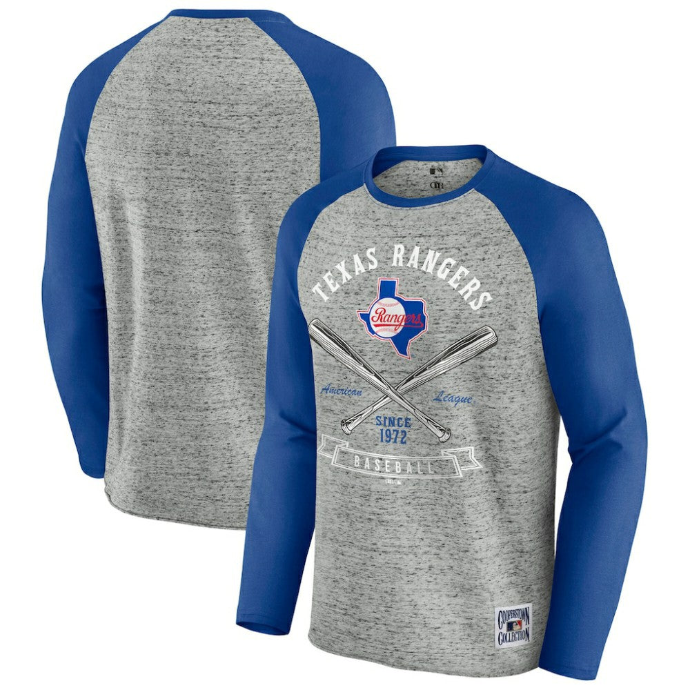 Texas Rangers Darius Rucker Collection Raw Edge Raglan Long Sleeve Baseball T-Shirt - Heather Gray