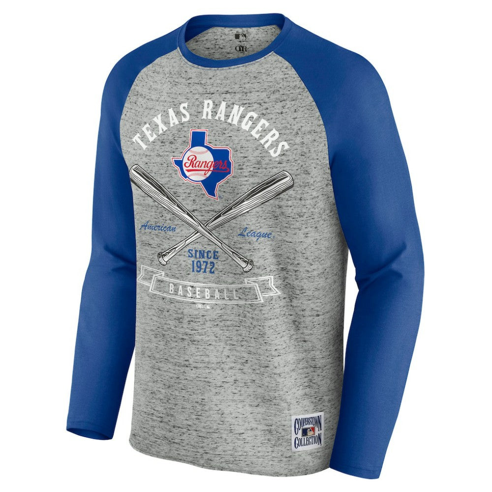 Texas Rangers Darius Rucker Collection Raw Edge Raglan Long Sleeve Baseball T-Shirt - Heather Gray