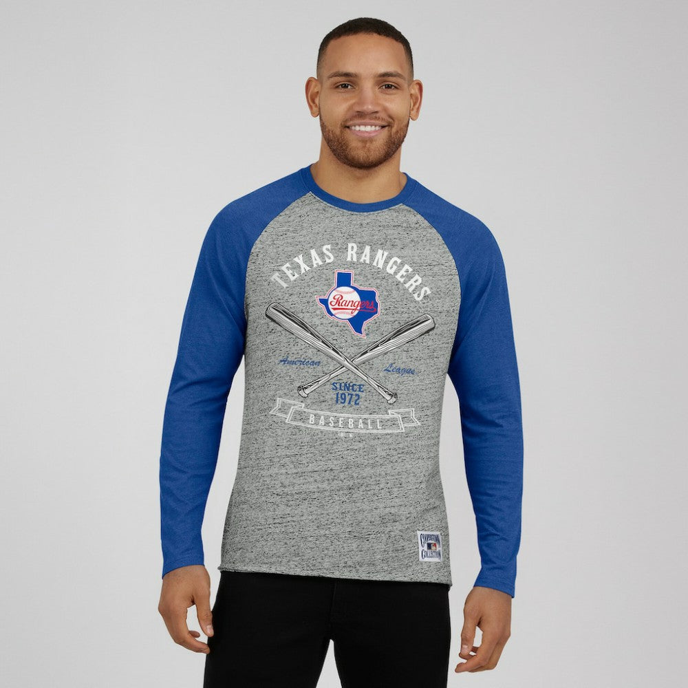 Texas Rangers Darius Rucker Collection Raw Edge Raglan Long Sleeve Baseball T-Shirt - Heather Gray
