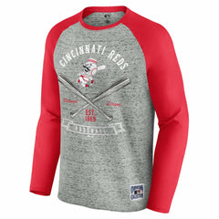 Cincinnati Reds Darius Rucker Collection Raw Edge Raglan Long Sleeve Baseball T-Shirt - Heather Gray