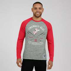 Cincinnati Reds Darius Rucker Collection Raw Edge Raglan Long Sleeve Baseball T-Shirt - Heather Gray