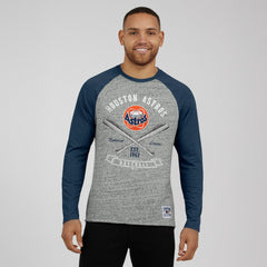 Houston Astros Darius Rucker Collection Raw Edge Raglan Long Sleeve Baseball T-Shirt - Heather Gray