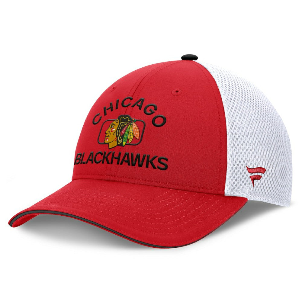 Chicago Blackhawks Fanatics Authentic Pro Rink Adjustable Trucker Hat Red/White