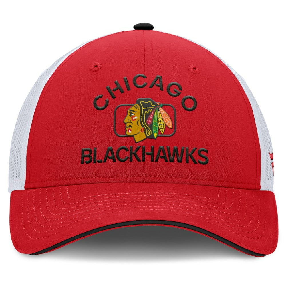 Chicago Blackhawks Fanatics Authentic Pro Rink Adjustable Trucker Hat Red/White