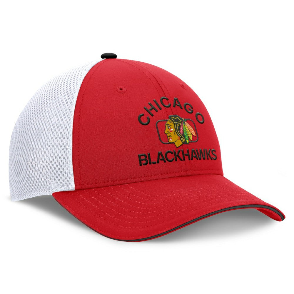 Chicago Blackhawks Fanatics Authentic Pro Rink Adjustable Trucker Hat Red/White
