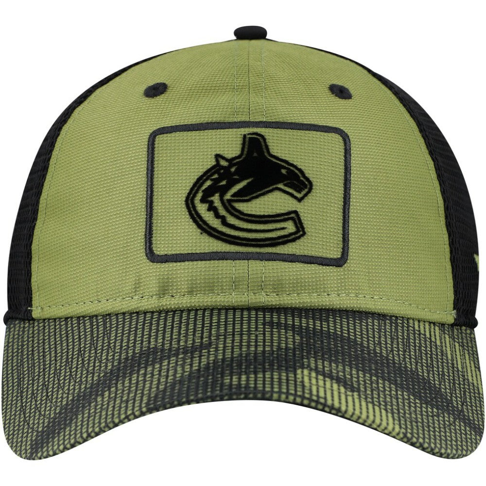 Vancouver Canucks Fanatics Military Appreciation Trucker Adjustable Hat Olive