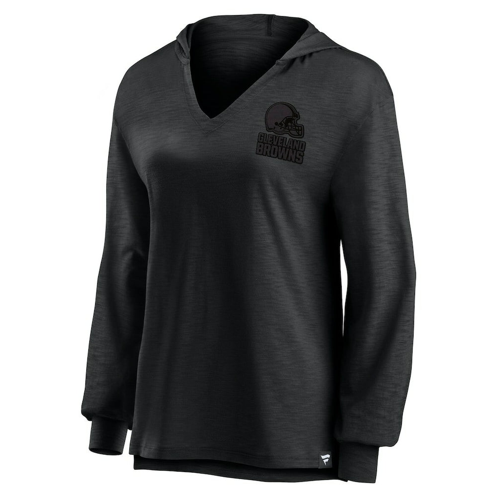 Cleveland Browns Women's Blackout Slub Hoodie V-Neck Long Sleeve T-Shirt discount