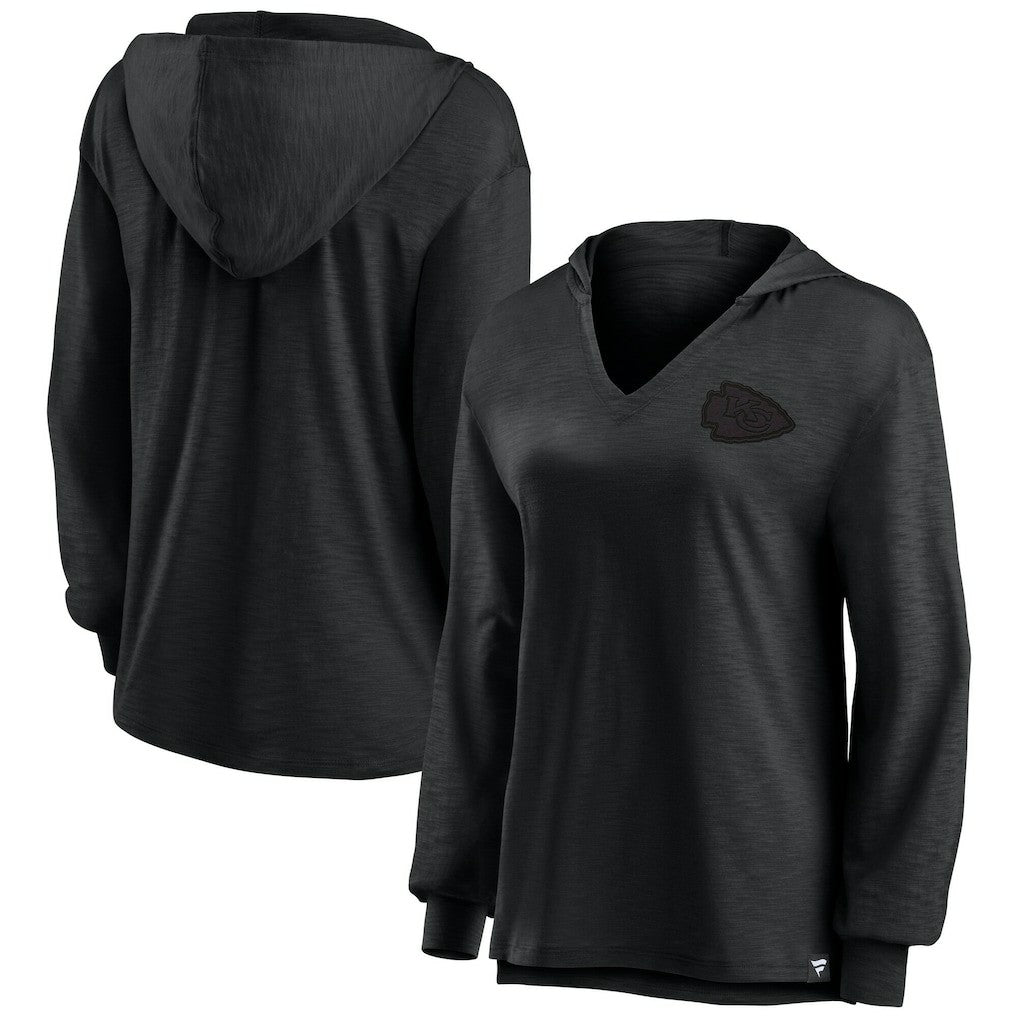 Kansas City Chiefs Women's Blackout Slub Hoodie V-Neck Long Sleeve T-Shirt sale
