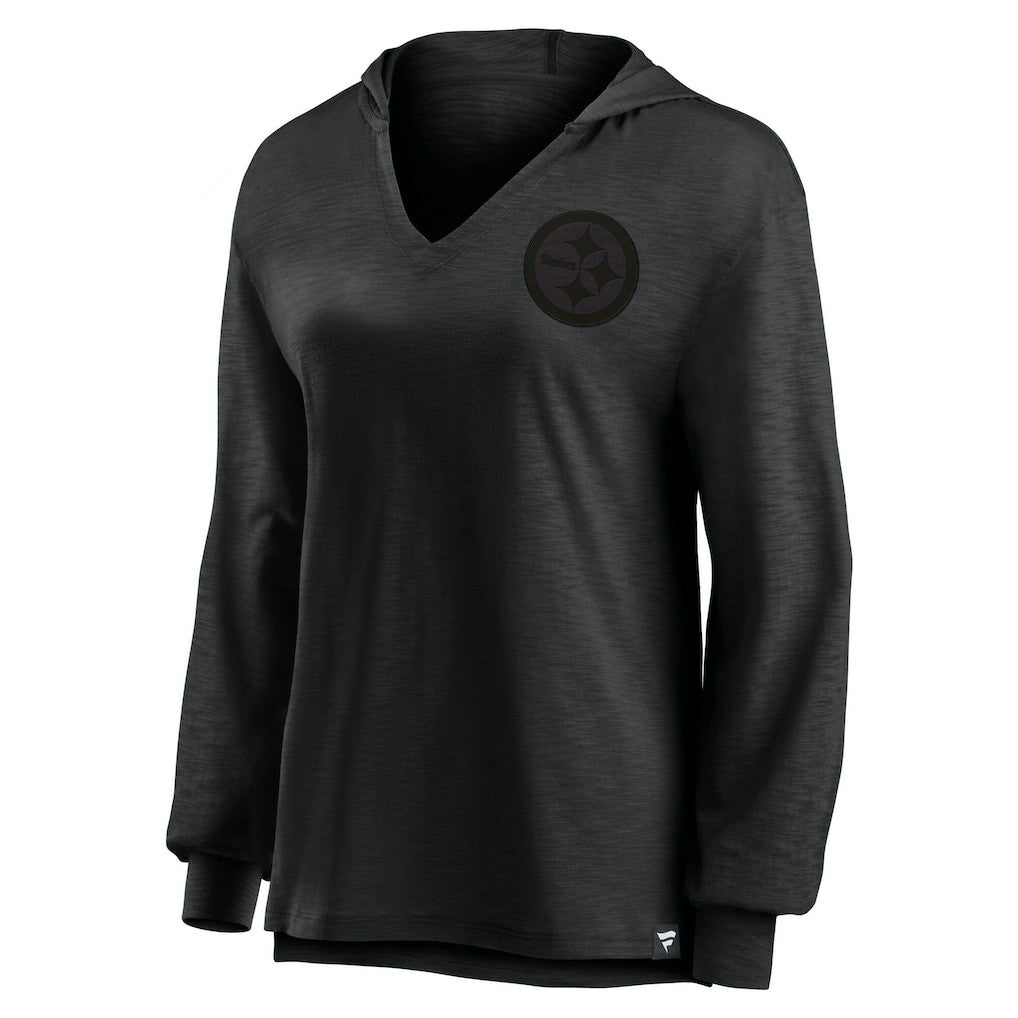Pittsburgh Steelers Women's Blackout Slub Hoodie V-Neck Long Sleeve T-Shirt sale