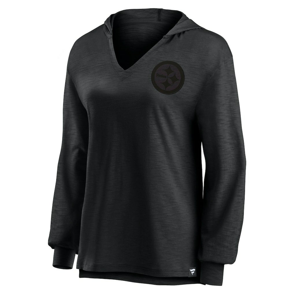 Pittsburgh Steelers Women's Blackout Slub Hoodie V-Neck Long Sleeve T-Shirt sale