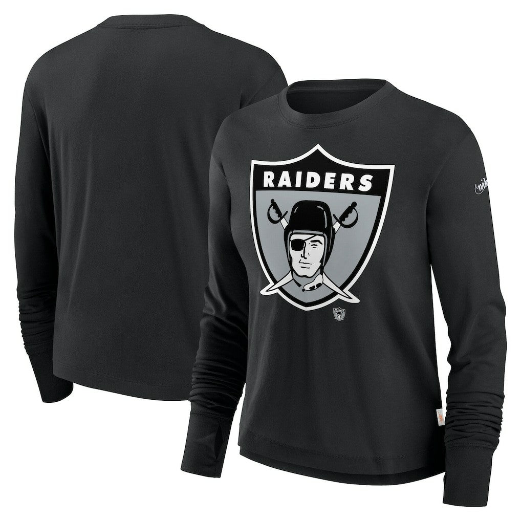 Las Vegas Raiders Women's Large Logo Cropped Long Sleeve Fashion T-Shirt - Black | Nike sale