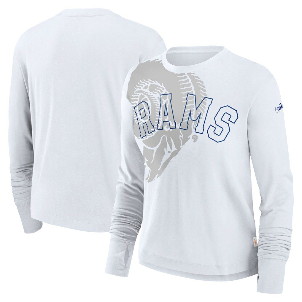 Los Angeles Rams Women's Layered Logo Cropped Long Sleeve Fashion T-Shirt - White | Nike cheap
