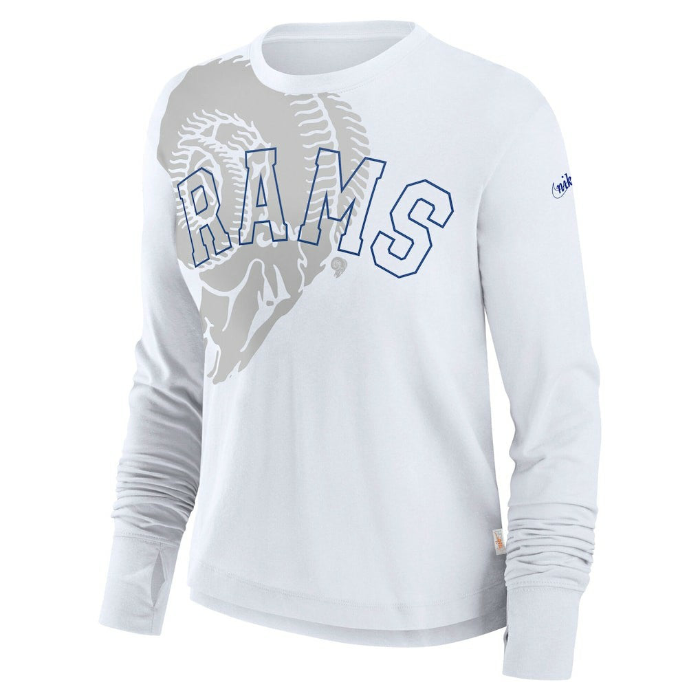 Los Angeles Rams Women's Layered Logo Cropped Long Sleeve Fashion T-Shirt - White | Nike cheap