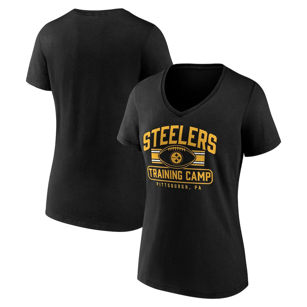 Pittsburgh Steelers Women's Training Camp Stripe V-Neck T-Shirt - Black cheap