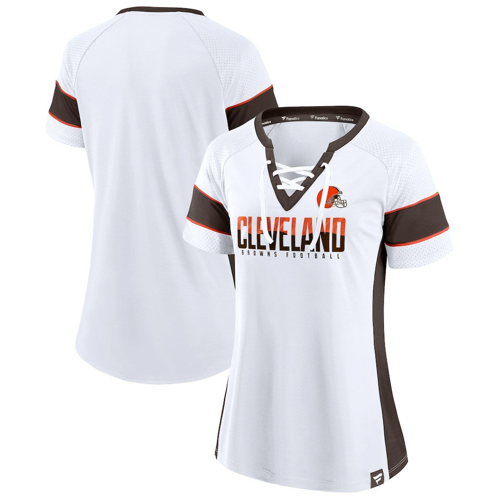 Cleveland Browns Women's Athena Lace-Up V-Neck T-Shirt - White discount