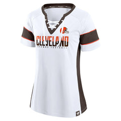 Cleveland Browns Women's Athena Lace-Up V-Neck T-Shirt - White discount