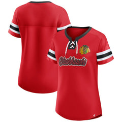Chicago Blackhawks Fanatics Women's Iconic Athena Lace-Up T-Shirt Red