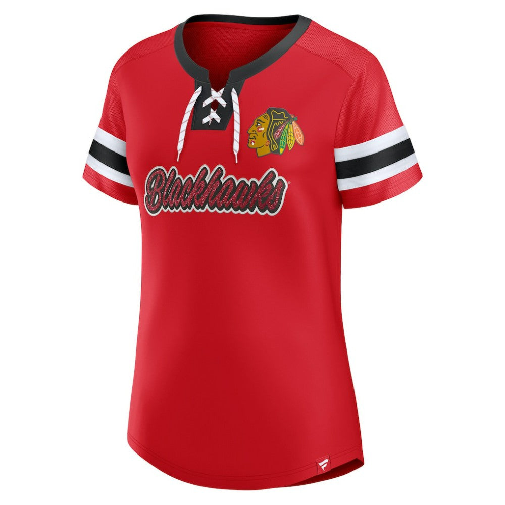 Chicago Blackhawks Fanatics Women's Iconic Athena Lace-Up T-Shirt Red