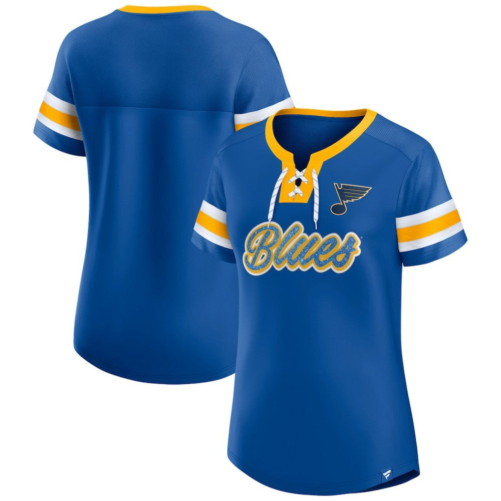 St. Louis Blues Fanatics Women's Iconic Athena Lace-Up T-Shirt Blue