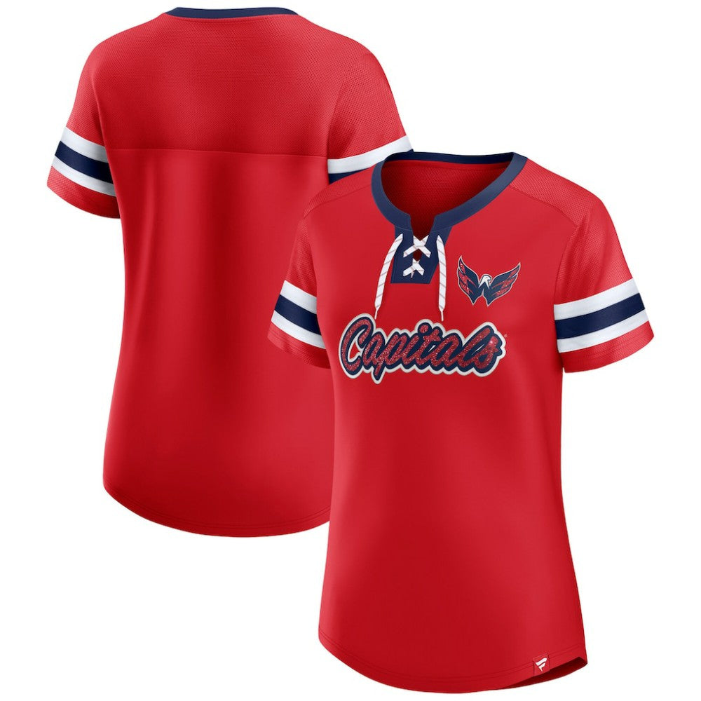 Washington Capitals Fanatics Women's Iconic Athena Lace-Up T-Shirt Red