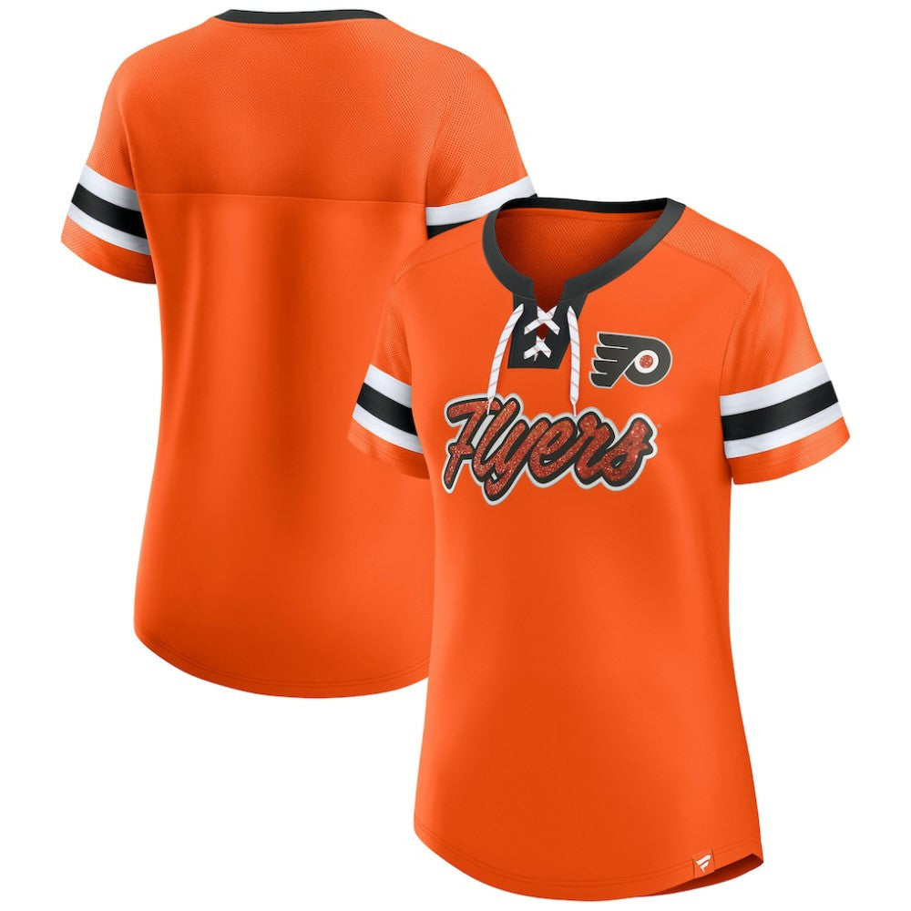 Philadelphia Flyers Fanatics Women's Iconic Athena Lace-Up T-Shirt Orange