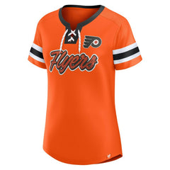 Philadelphia Flyers Fanatics Women's Iconic Athena Lace-Up T-Shirt Orange