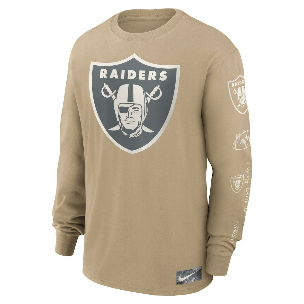 Las Vegas Raiders Essential Statement Max90 Long Sleeve T-Shirt - Tan | Nike online