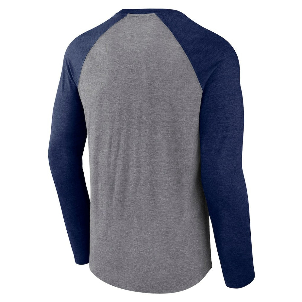 Seattle Kraken Fanatics Goal Crease Raglan Tri-Blend Long Sleeve T-Shirt Heather Gray/Heather Deep Sea Blue