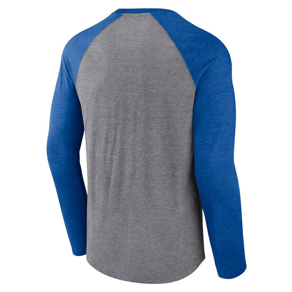 St. Louis Blues Fanatics Goal Crease Raglan Tri-Blend Long Sleeve T-Shirt Heather Gray/Heather Blue