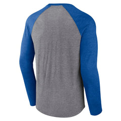 St. Louis Blues Fanatics Goal Crease Raglan Tri-Blend Long Sleeve T-Shirt Heather Gray/Heather Blue