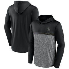 Seattle Kraken Fanatics Iconic Defender Pullover Hoodie Black/Heather Charcoal